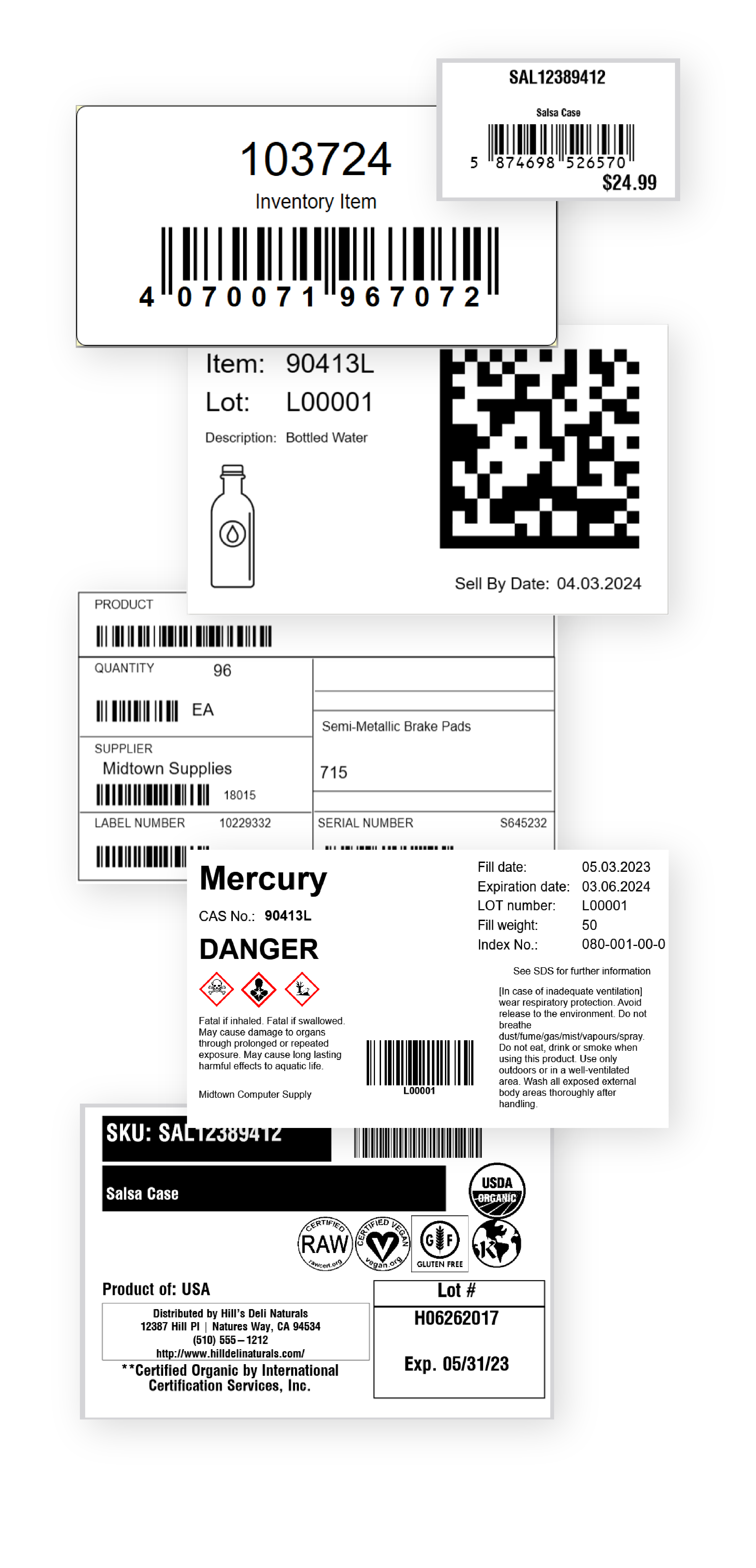 SummitIT Labels for label printing with barcodes and details