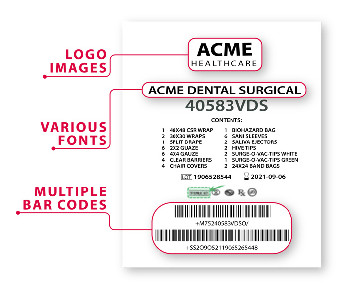 printing label with logo images various fonts and multiple barcodes
